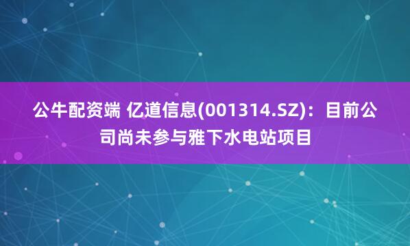 公牛配资端 亿道信息(001314.SZ)：目前公司尚未参与雅下水电站项目