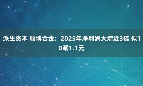 派生资本 顺博合金：2025年净利润大增近3倍 拟10派1.1元